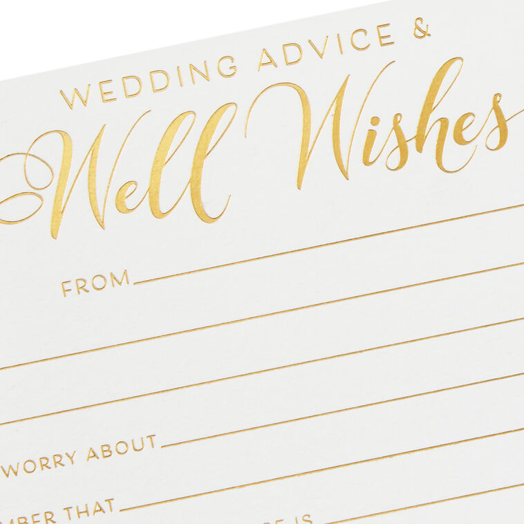 Wedding advice and well wishes note cards with gold foil lettering, includes 24 flat cards for special occasions.