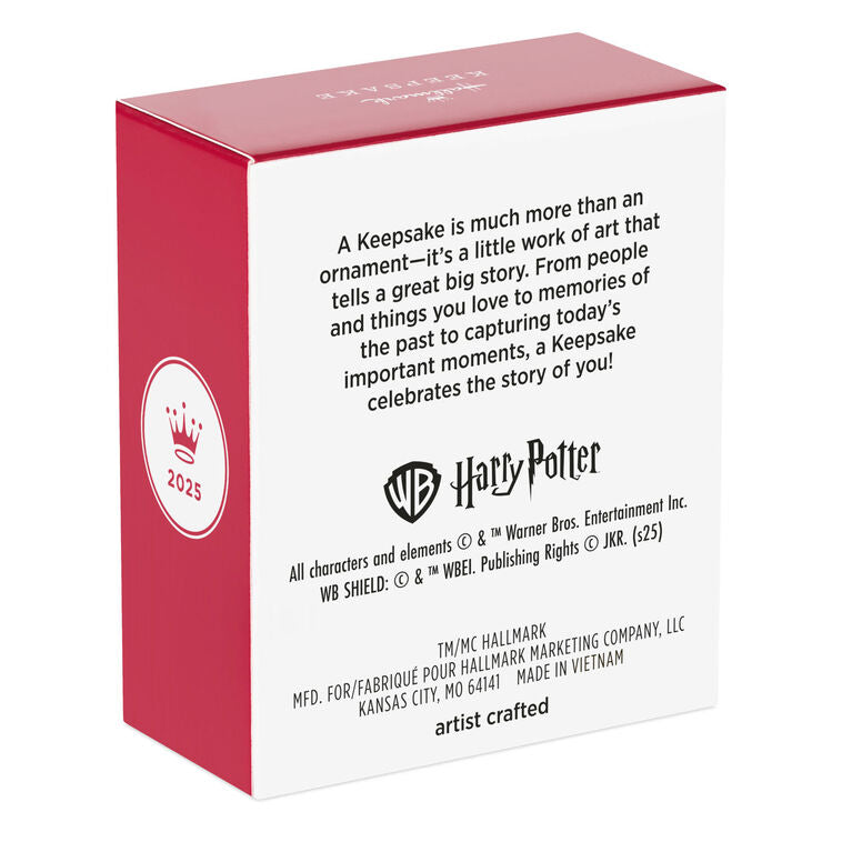 Hedwig snowy white owl perched on a stack of books, Hallmark mini Christmas ornament, Harry Potter collectible