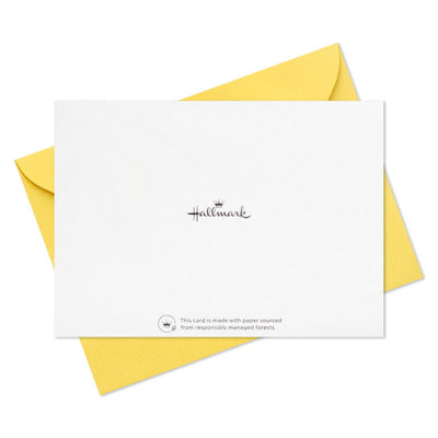 White thank-you cards with pastel-colored lettering and scattered gold foil dots, packaged in a kraft box with matching envelopes.

