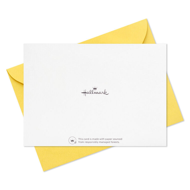 White thank-you cards with pastel-colored lettering and scattered gold foil dots, packaged in a kraft box with matching envelopes.
