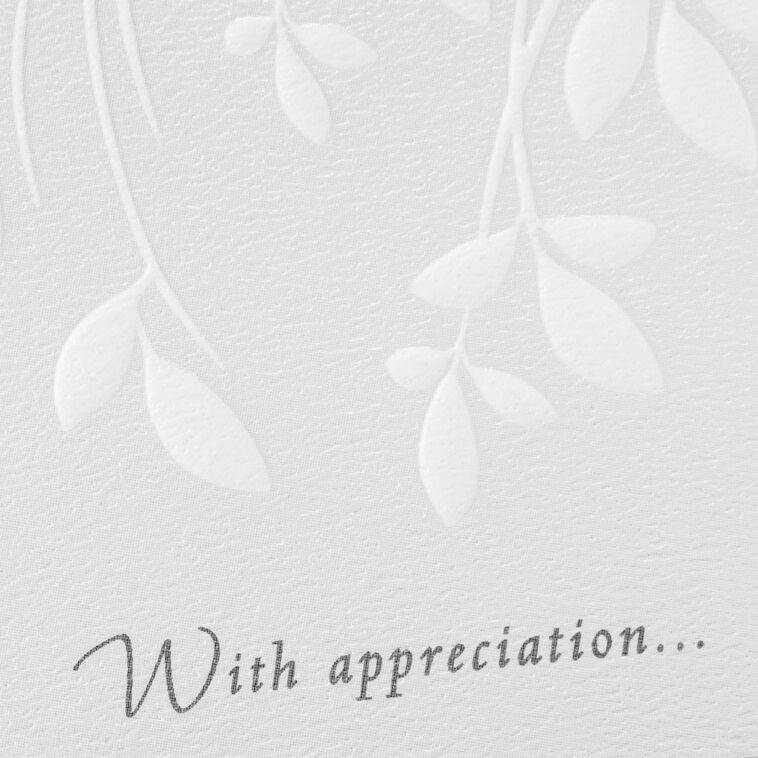Soft white leaves and branches on cream sympathy cards with embossed message, includes 10 blank cards and envelopes