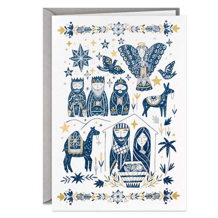 Folk Art Manger Scene Boxed Christmas Cards, Pack of 16