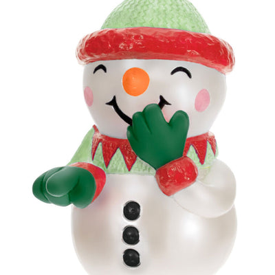 Funny snowman Christmas ornament with pullable arm and silly sound effects, battery operated holiday decoration

