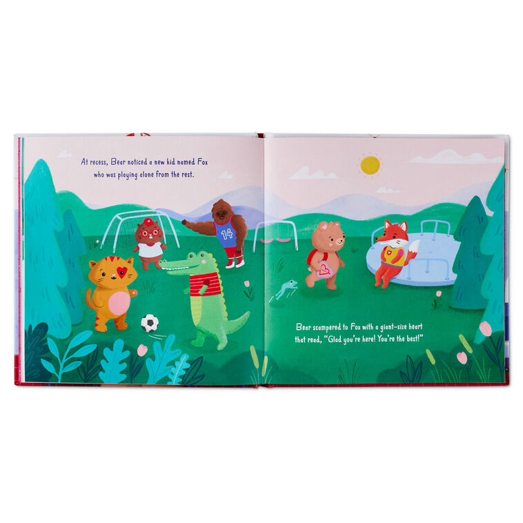 Hardcover children’s book “From the Heart: Bear Finds Just the Write Words” with colorful valentines-themed illustrations.