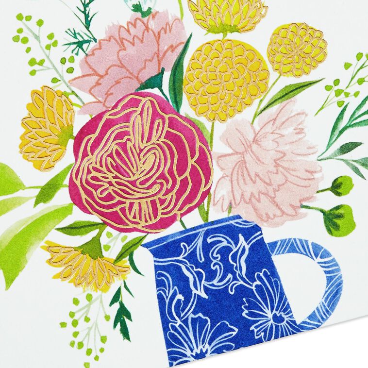 Assorted whimsical note cards with gold foil accents in multiple designs, includes envelopes and reusable caddy.