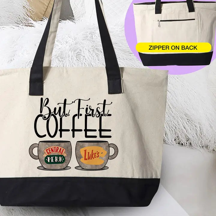 But First Coffee Canvas Zip Tote