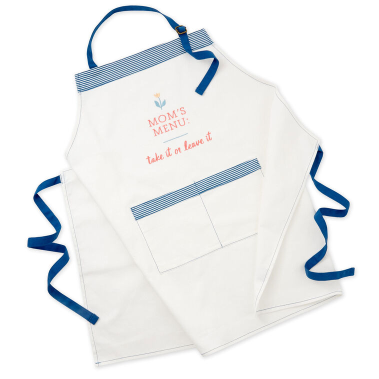 White apron with pink &
