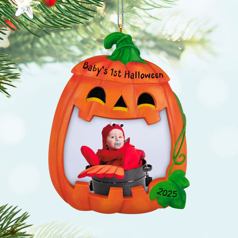 Halloween photo frame ornament with jack-o’-lantern design and 2025-year date for baby&