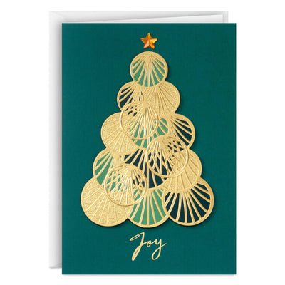 Opulent Green and Gold Tree Boxed Christmas Cards, Pack of 12