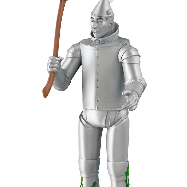 Tin Man ornament, Wizard of Oz character holding ax, silver costume, Hallmark Keepsake, Christmas tree decoration, classic movie collectible.