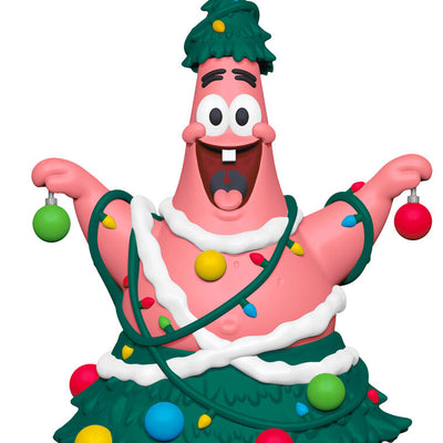 Patrick Star ornament, dressed as Christmas tree with lights, ornaments, star topper, Hallmark Keepsake, Nickelodeon, holiday decoration.