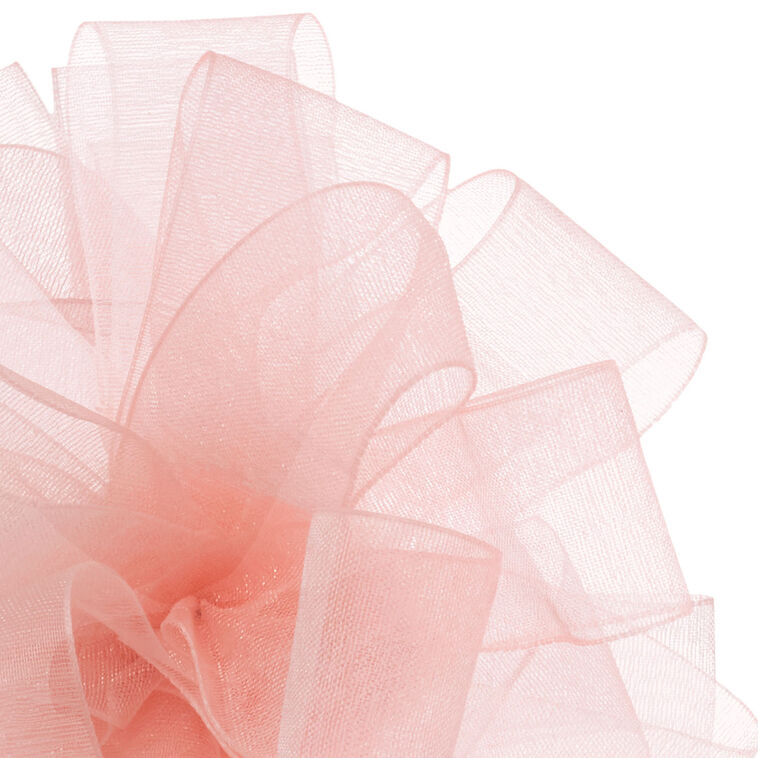Hallmark pink sheer ribbon gift bow with satin trim, featuring 21 loops and a soft, fluffy appearance.
