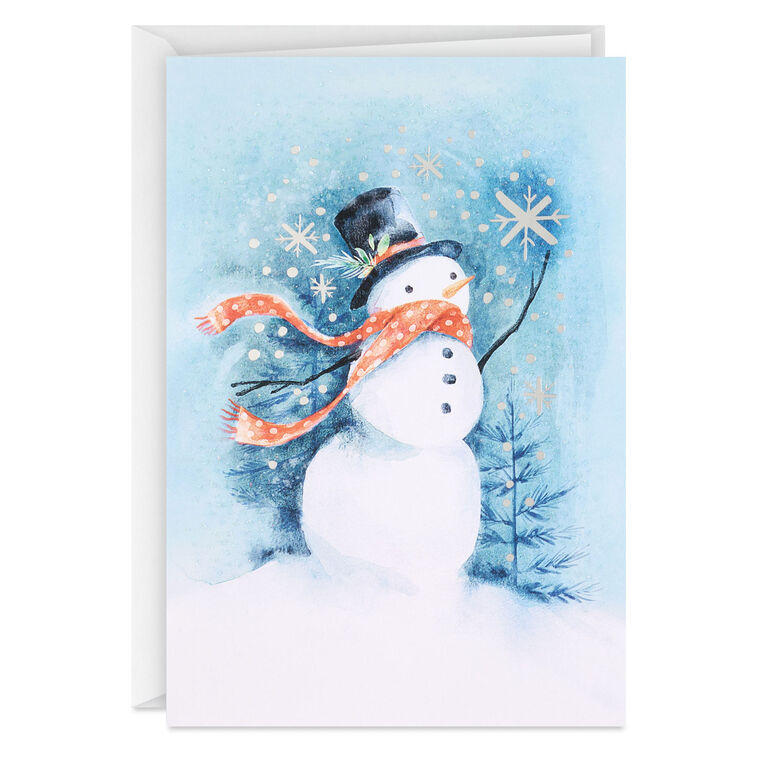 Snowman on Blue Boxed Christmas Cards, Pack of 16