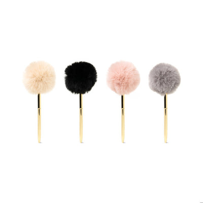 Colorful pom-pom pen with a fun design, perfect for writing and adding a playful touch to notebooks or desks.