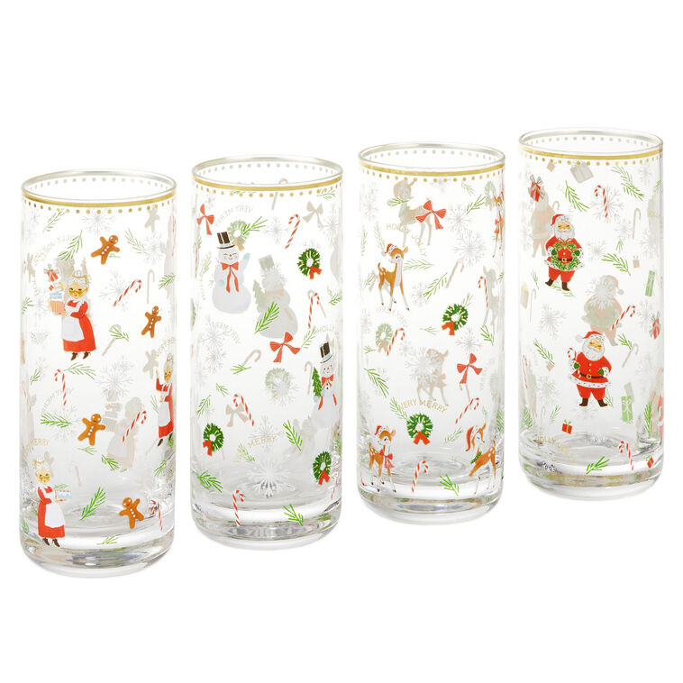 Vintage Santa and Friends Drinking Glasses, Set of 4