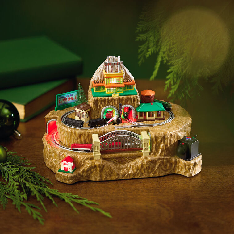  Hallmark Lionelville tabletop Christmas train decoration with moving train cars, conductor audio, and synchronized lights