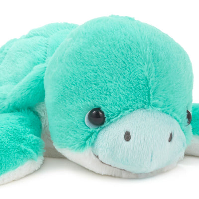 Turquoise sea turtle plush toy with soft white belly, perfect for snuggling, ocean-themed nurseries