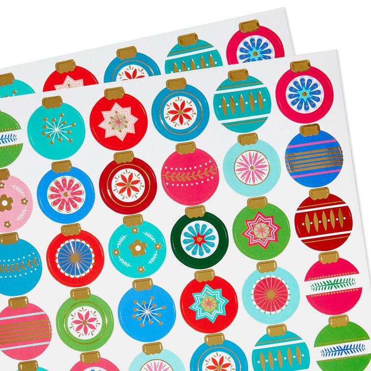 Colorful Christmas Ornament Round Christmas Seals, 2 Sheets