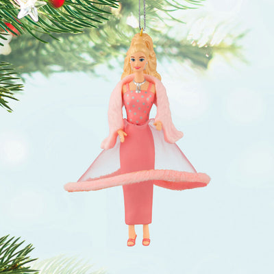 Pink & Pretty Barbie ornament in glamorous pink gown with faux fur trim, inspired by the 1981 doll, Hallmark Keepsake holiday decoration.
