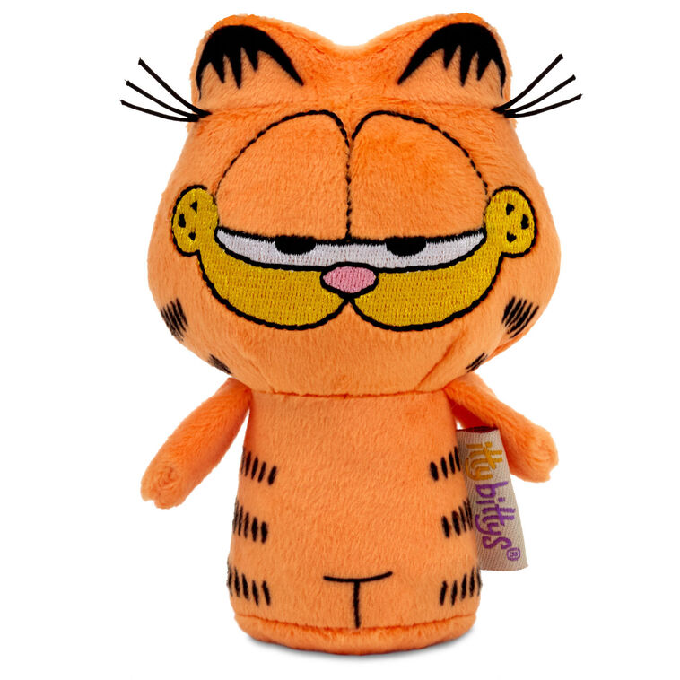 Garfield plush with orange fur, signature lazy expression, and love of lasagna.

