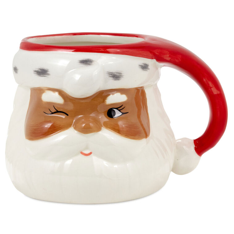Winking Black Santa Holiday Sculpted Mug, 23.5 oz