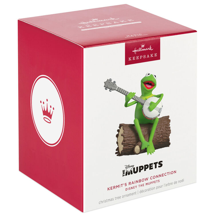 Kermit the Frog sitting on a log with a banjo, from The Muppets, musical Christmas ornament with motion.

