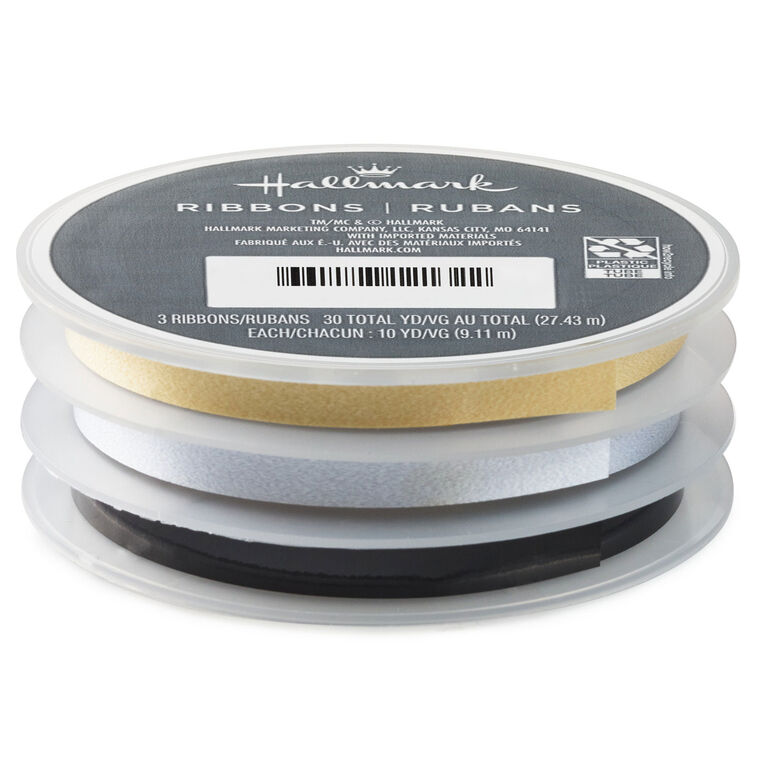0.2" Gold/Silver/Black Metallic 3-Pack Curling Ribbon, 90&