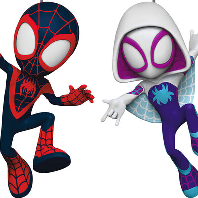 Spidey and His Amazing Friends ornament set, Spin and Ghost-Spider, Marvel characters, Hallmark Keepsake, Christmas tree decoration.