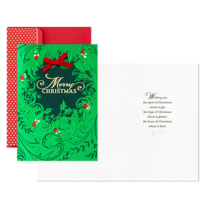 Green Foil Wreath Boxed Christmas Cards, Pack of 12