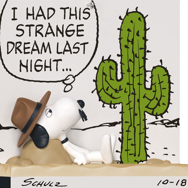 Hallmark Keepsake ornament of Spike, Snoopy’s brother, resting by a cactus and rock, comic strip design, Peanuts, 2025 Premiere event.