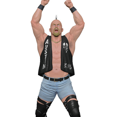 Stone Cold Steve Austin ornament, WWE wrestler in black vest, Hallmark Keepsake, Christmas tree decoration, 3:16, Attitude Era collectible.