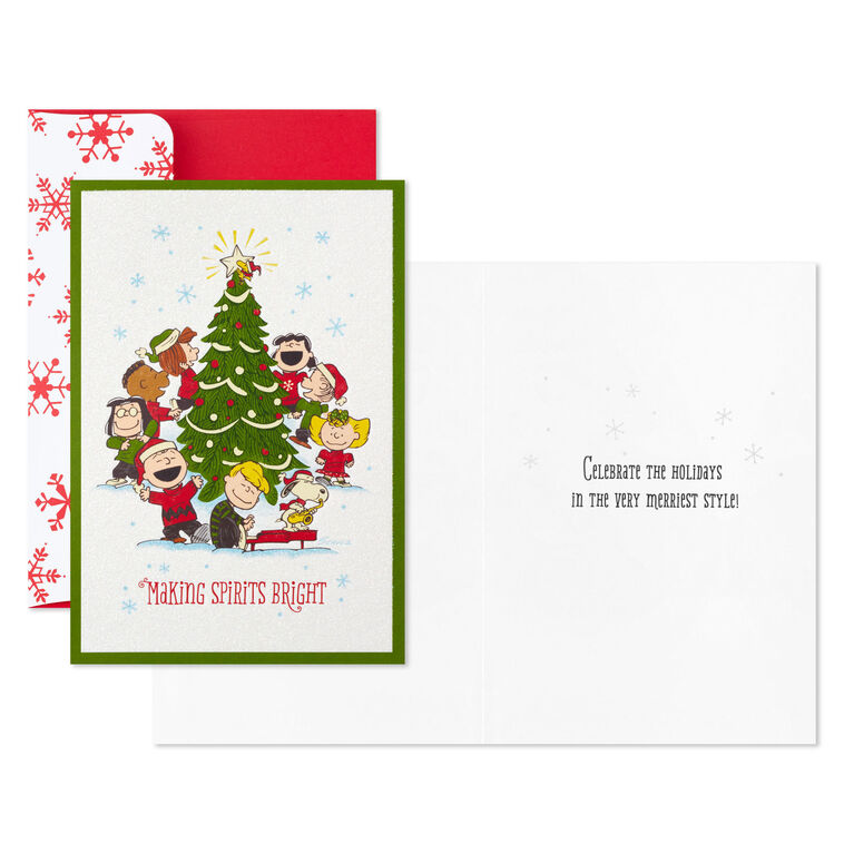 Peanuts® Gang Caroling Around Tree Boxed Christmas Cards, Pack of 16