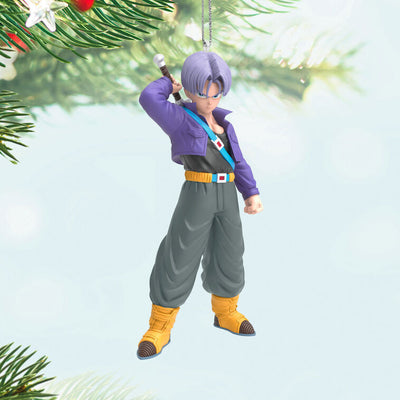 Future Trunks ornament, Dragon Ball Z anime character with sword, purple jacket, Hallmark Keepsake, Christmas tree decoration.