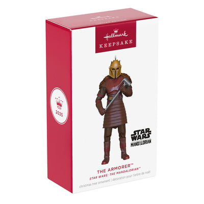 Star Wars Mandalorian The Armorer ornament, Hallmark Keepsake 2025, warrior in gold helmet forging beskar armor, Disney collectible.