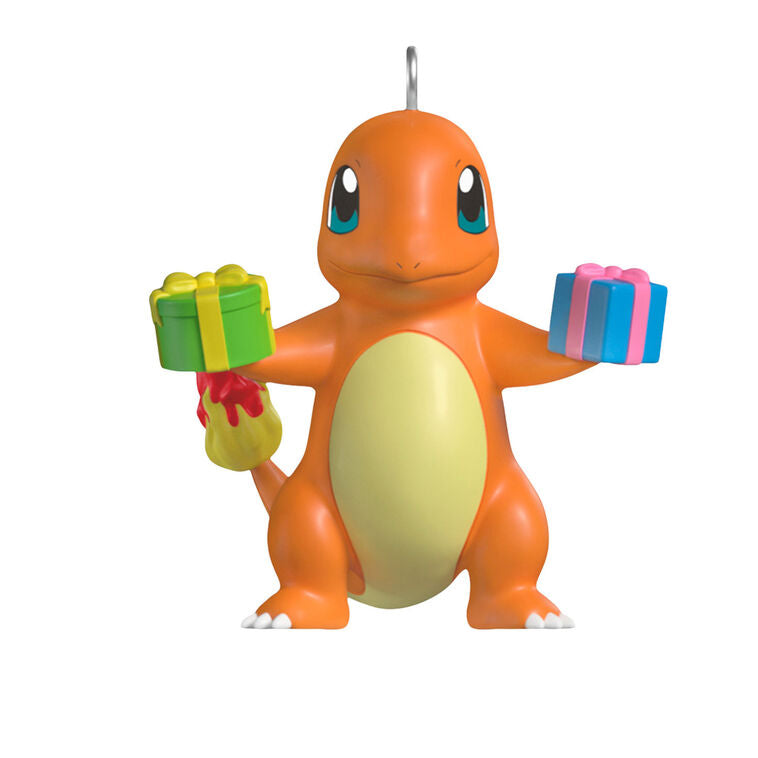 Hallmark Keepsake Mini Pokémon ornaments set—Squirtle, Charmander, Bulbasaur in holiday outfits, with gifts, snowball, and stocking cap, set of three