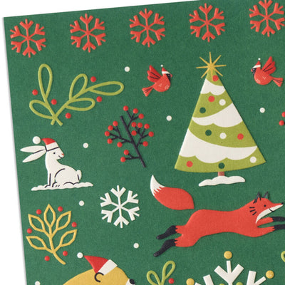Woodland Animals on Green Boxed Christmas Cards, Pack of 16