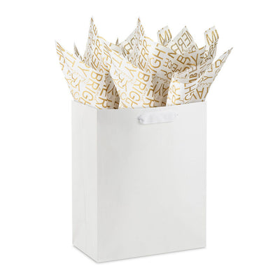 Gold Messages on White Christmas Tissue Paper, 6 sheets