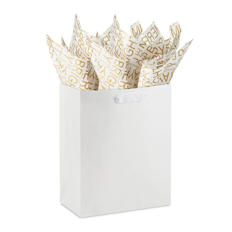 Gold Messages on White Christmas Tissue Paper, 6 sheets