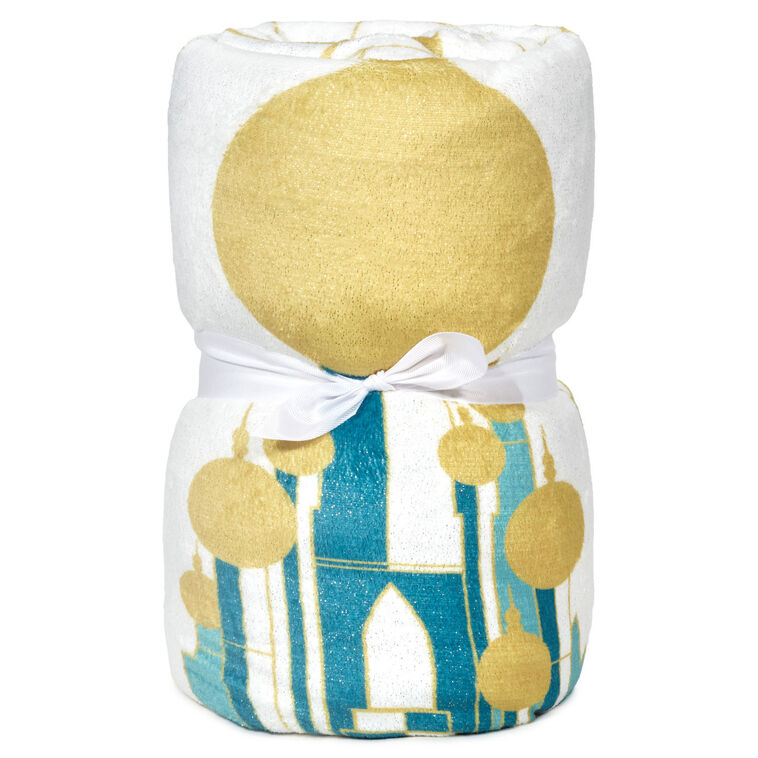 Disney Princess fleece throw blanket with castles from Cinderella, Beauty and the Beast, Aladdin, and  , 50x60 inches.