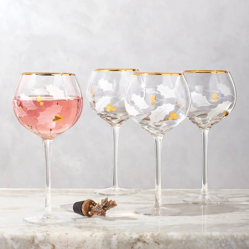 Holiday gold balloon glasses   set of 4