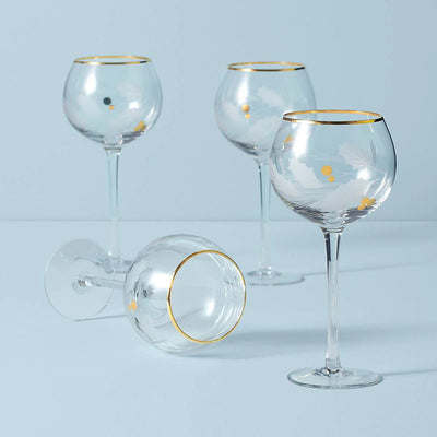 Holiday gold balloon glasses   set of 4