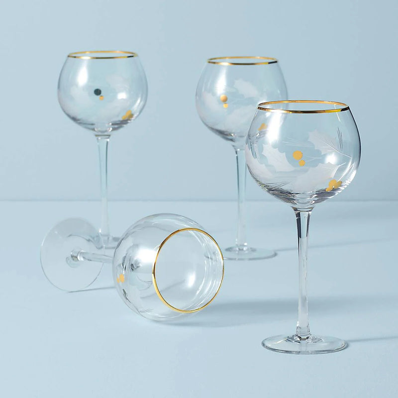 Holiday gold balloon glasses   set of 4