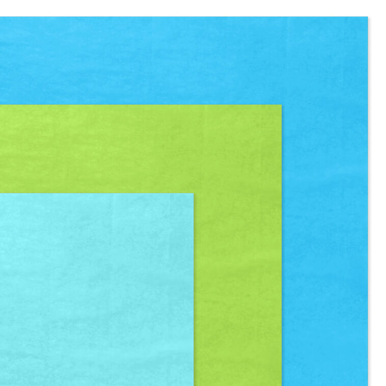 Hallmark tissue paper assortment with 12 sheets in solid blue, citrus green, and aqua for colorful gift wrap.