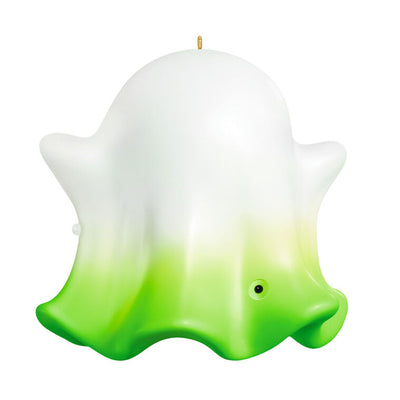 Animated ghost Halloween ornament with light, sound, and spooky phrases, compatible with Hallmark power cord