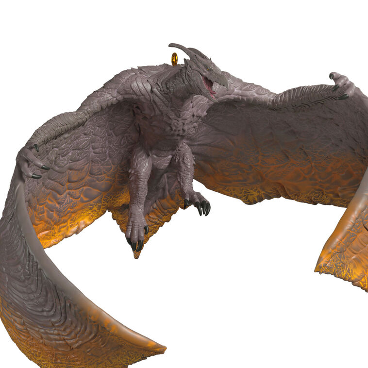 Rodan ornament, fiery-winged pterosaur in flight from Godzilla: King of the Monsters, detailed Hallmark Keepsake Christmas decor.