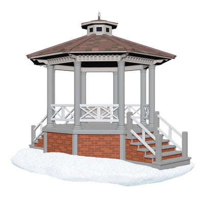 Stars Hollow gazebo ornament, Gilmore Girls TV show, musical, Hallmark Keepsake, Christmas tree decoration, snowy town square collectible.