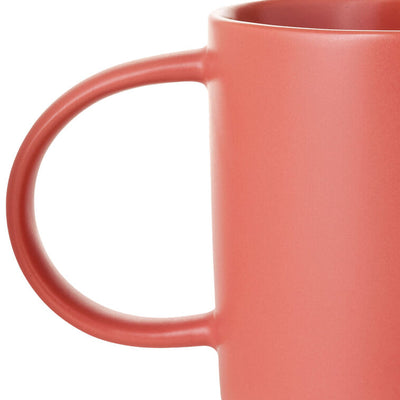 Red ceramic mug with "Thinking of my next dad joke" white lettering, smiley face design, oversized handle