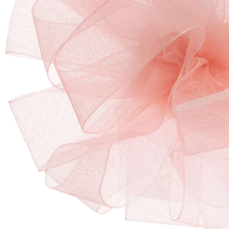 Hallmark pink sheer ribbon gift bow with satin trim, featuring 21 loops and a soft, fluffy appearance.