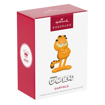 Hallmark Keepsake Garfield ornament, orange cat with arms crossed and smirk, Nickelodeon holiday decor for fans and collectors.