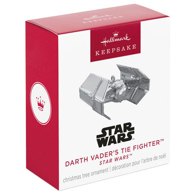Mini Darth Vader’s TIE Fighter ornament, shiny silver Star Wars spaceship, Hallmark Keepsake Christmas collectible
